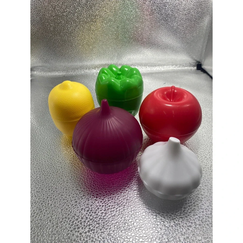 Food Saver Plastic Storage Containers Set of 5 Onion Garlic‎ Lemon Pepper Tomato